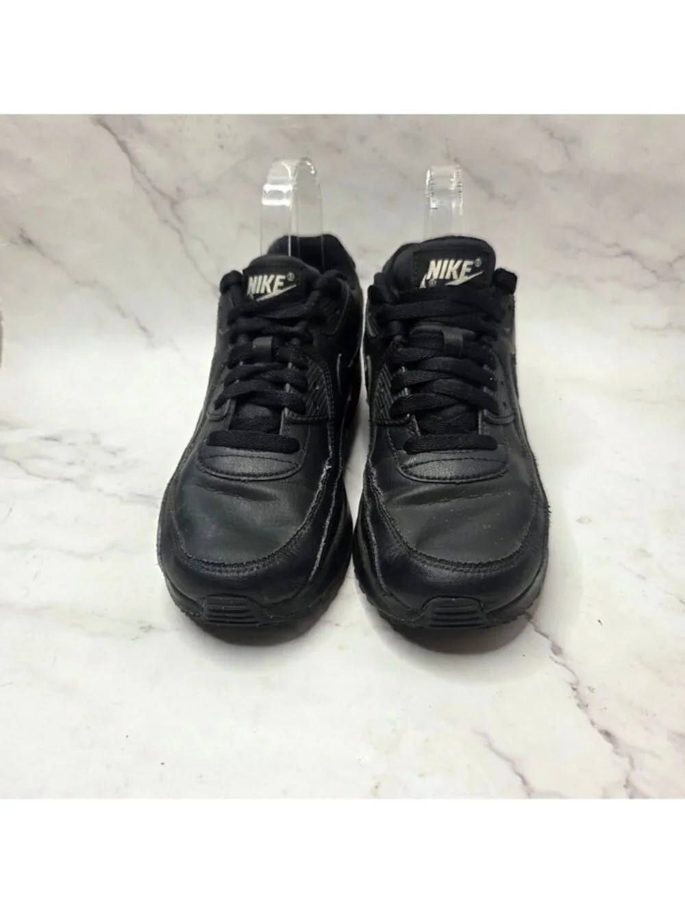Nike Air Max 90 Triple Black GS Leather Shoes Sneakers CD6864-001 Youth 6.5